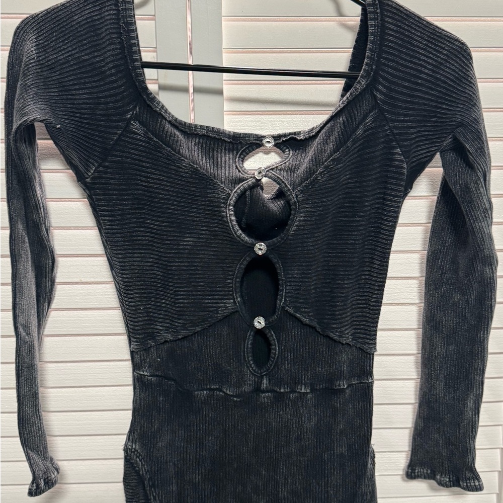 Dark Grey Ribbed Jumpsuit W/ Cutouts